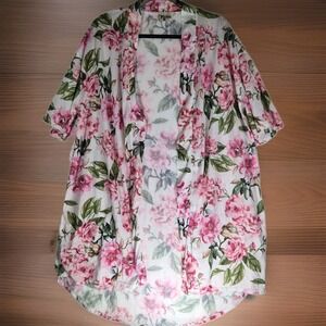 Show Me Your Mumu Floral Open Front Kimono Cardigan Cover Up One Size Pink Peony